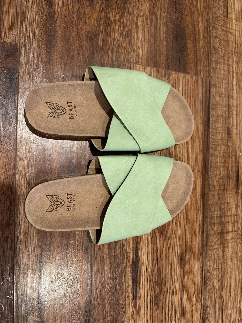 BEAST FASHION Mint Green Crossover Slide Sandals